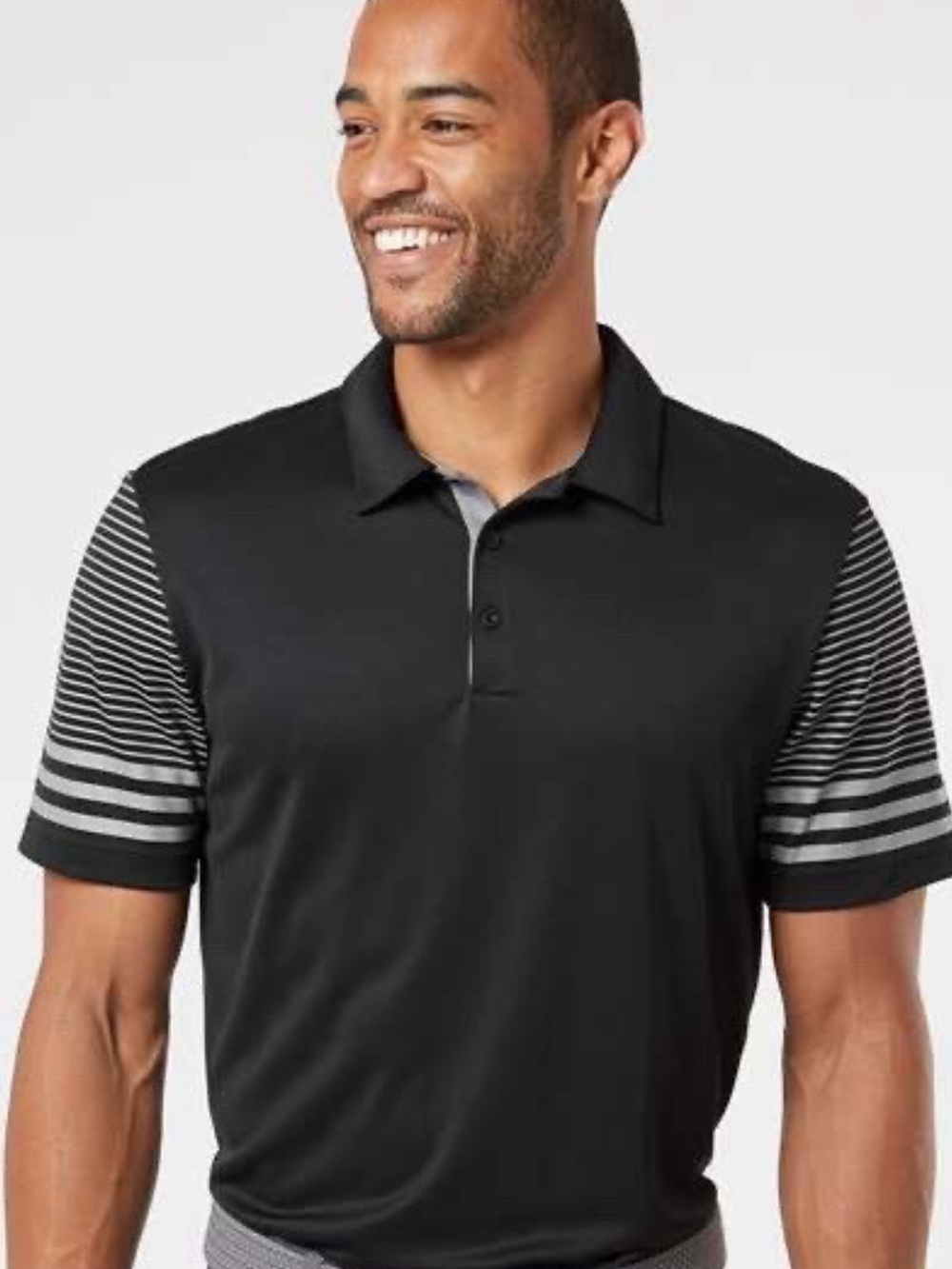 adidas Black Polo with Gray Striped Sleeves